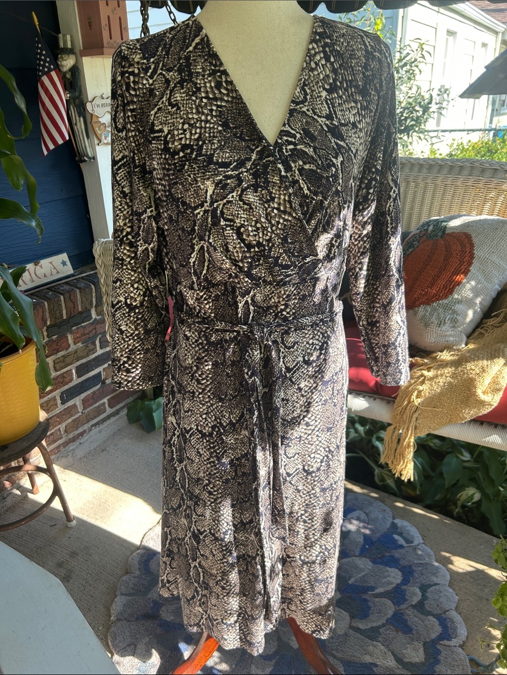 Talbots Faux Wrap Snake Python Print Midi Dress